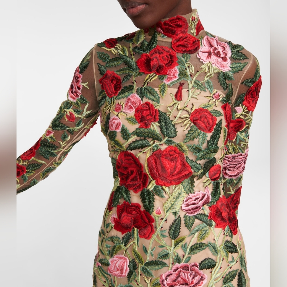 '$2,000 ROSE EMBROIDERED HIGH END TAILOR MINI DRESS (NOT OSCAR DE LA RENTA) US L